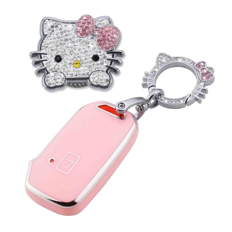 Pangpai Pink Car Accessories 3 Pcs for Kia Cerato Ceed Forte NIRO Sorento Seltos Sportage Soul Telluride Key Fob Cover with Bling Keychain Cute Push to Start Button Cover - Image 1